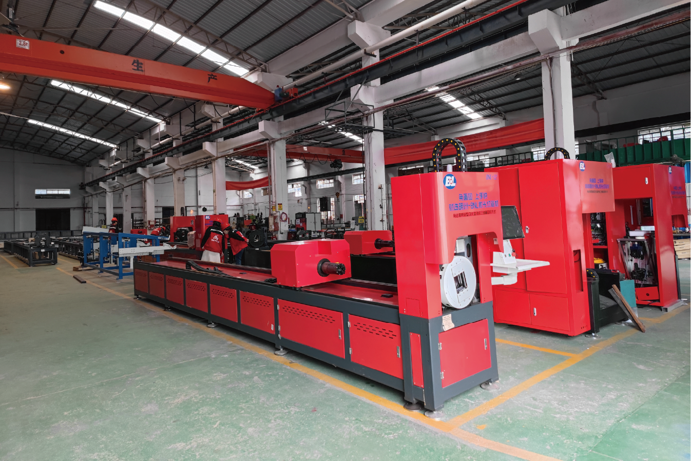 BNL series laser tube cutting machines lined up in MZBNL factory. These intelligent machines support CAD-free operation and smart digitalized systems.